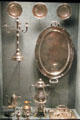 USS New Mexico ship's silver service with scenes of the state at New Mexico History Museum. Santa Fe, NM.