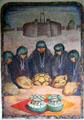 Natives before Kiva Voice of the Earth fresco by Will Shuster in courtyard of New Mexico Museum of Art. Santa Fe, NM.