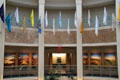 Circular interior balconies with part of Capitol Art Collection in rotunda of New Mexico State Capitol. Santa Fe, NM.