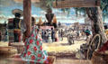 Train arriving in Lamy painting by Willard Andrews in NM State Capitol Art Collection. Santa Fe, NM.
