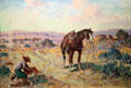 Cowboy branding a calf painting by Jake H. Haverstick in NM State Capitol Art Collection. Santa Fe, NM.