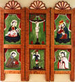 Reredo altar screen santero painting by Ramon Jose Lopez in NM State Capitol Art Collection. Santa Fe, NM