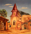 Our lady of Guadalupe church painting by Duane Van Vechten at Taos Art Museum. Taos, NM.