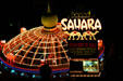 Sahara Hotel entrance structure at night. Las Vegas, NV.