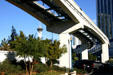 Monorail tracks weave through precious real estate of Las Vegas. Las Vegas, NV.