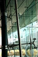 Glass wall structure in Corning Museum of Glass. Corning, NY.