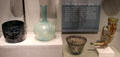 Display glass decorated with scratches or early stained glass at Corning Museum of Glass. Corning, NY.
