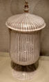 Latticino glass covered jar from Venice or Low Countries at Corning Museum of Glass. Corning, NY.