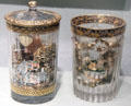 Russian double-walled beakers one showing balloon flight by Nikol'skoye of Bakhmetiev Crystal Works at Corning Museum of Glass. Corning, NY.