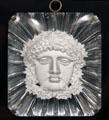 French glass sulphide plaque depicting Bacchus at Corning Museum of Glass. Corning, NY.