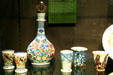 Venetian lattimo white glass rose water sprinkler & beakers at Corning Museum of Glass. Corning, NY.