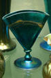 Steuben Blue Aurene glass flattened vase at Corning Museum of Glass. Corning, NY.