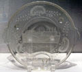 Pyrex Trivet Engraved with view of Corning Glass Works probably engraved by Anthony F. Keller at Corning Museum of Glass. Corning, NY.