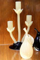 White & black glass candlestick & pears by Frederick Carder for Steuben Glass at Corning Museum of Glass. Corning, NY.