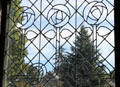 Arts & Craft leaded glass window in The Library at Roycroft Inn. East Aurora, NY.