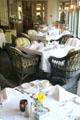 Dining area on porch at Roycroft Inn. East Aurora, NY.