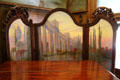 Roycroft paneled screen carved by Charles S. Hall with oil painting by Richard Kruger in lobby at Roycroft Inn. East Aurora, NY.