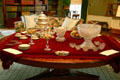 Table set for afternoon refreshment punch bowl & silver tea urn in East Room at Eastman House. Rochester, NY.
