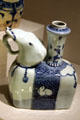 Chinese Ming dynasty porcelain elephant-shaped drinking vessel at Metropolitan Museum of Art. New York, NY