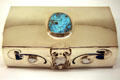 Silver jewel box in Art Nouveau style by Archibald Knox of Britain at MoMA. New York, NY.