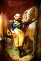 Household fire bucket painted with picture of George Washington at New York Fire Museum. New York, NY.