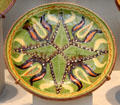 Redware sgraffito plate attrib. Solomon Grimm of Maxatawny Township, PA at Metropolitan Museum of Art. New York, NY.