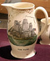 Earthenware pitcher from Staffordshire or Liverpool, England with design of American sailing ship Fame at Brooklyn Museum. Brooklyn, NY.