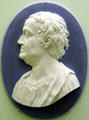 Biscuit porcelain portrait relief of Benjamin Franklin by William Hackwood of England at Brooklyn Museum. Brooklyn, NY.