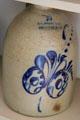 Stoneware crock painted with blue flow peacock by F.B. Norton Sons of Worcester, Mass at Lindenwald. Kinderhook, NY.