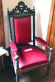 President Hayes' chair with red velvet cushion at Hayes Presidential Center. Fremont, OH.