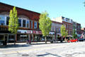 Heritage commercial buildings along W. College St. opposite Oberlin College Tappan Square. Oberlin, OH.