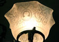 Etched glass shade of gasolier at Kelton House Museum. Columbus, OH.