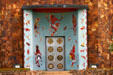 Indian mural around entrance doors of Woolaroc Ranch Museum. Bartlesville, OK.