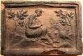 Firebrick depicting St John the Evangelist by Flemish artist at Carnegie Museum of Art. Pittsburgh, PA.