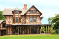 Stick-style verandah of Griswald House of Newport Art Museum. Newport, RI.