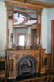 Stick-style wooden fireplace at Newport Art Museum. Newport, RI.