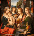 Madonna & Child with St Barbara & St Catherine painting by unknown of Netherlands at RISD Museum. Providence, RI.