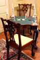 Card table with corner candle sticks in Rococo style in drawing room at Bayou Bend. Houston, TX.