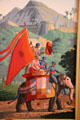 Mural wallpaper with men riding Indian elephant in Music Room at Bayou Bend. Houston, TX.