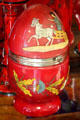 Red Czech glass egg-shaped box with horse & buggy design at Czech Cultural Center. Houston, TX.