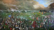 Painting of Battle of San Jacinto on April 21, 1836 by H.A. McArdle in Senate of State Capitol celebrating Triumph of Texas Independence & Retributive Justice. Austin, TX.