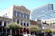 Streetscape of Edward Tips building , Walter Tips building & Venetian Gothic structures of 700 block of Congress Ave. Austin, TX.