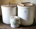 Stoneware crocks at Sauer-Beckmann Farmstead. Stonewall, TX.