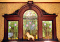 Decorative stained glass in stairwell hall at McFaddin-Ward House. Beaumont, TX.