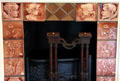 Encaustic tiles on fireplace surround at Hoffmann House. Waco, TX.