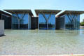 Gallery wings bordering reflecting pool at Modern Art Museum of Fort Worth. Fort Worth, TX.