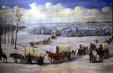 Crossing the Mississippi on the Ice painting by C.C.A. Christensen about the forced 1846 winter exodus of Mormons from Nauvoo, Illinois at BYU Museum of Art. Provo, UT.