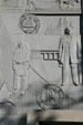 Detail on carved church history mural outside Mormon Museum. Salt Lake City, UT.