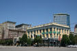 Skyline around Exchange Place including yellow Hotel Plandome. Salt Lake City, UT.