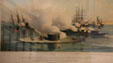 Graphic of "Splendid Victory of the Ericsson Battery Monitor disabling the Rebel Battery the Merrimac" by Hatch & Co. at Norfolk History Museum. Norfolk, VA.